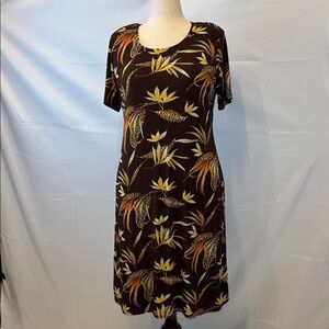 White Stag Dark Brown Tropical Print Midi Dress